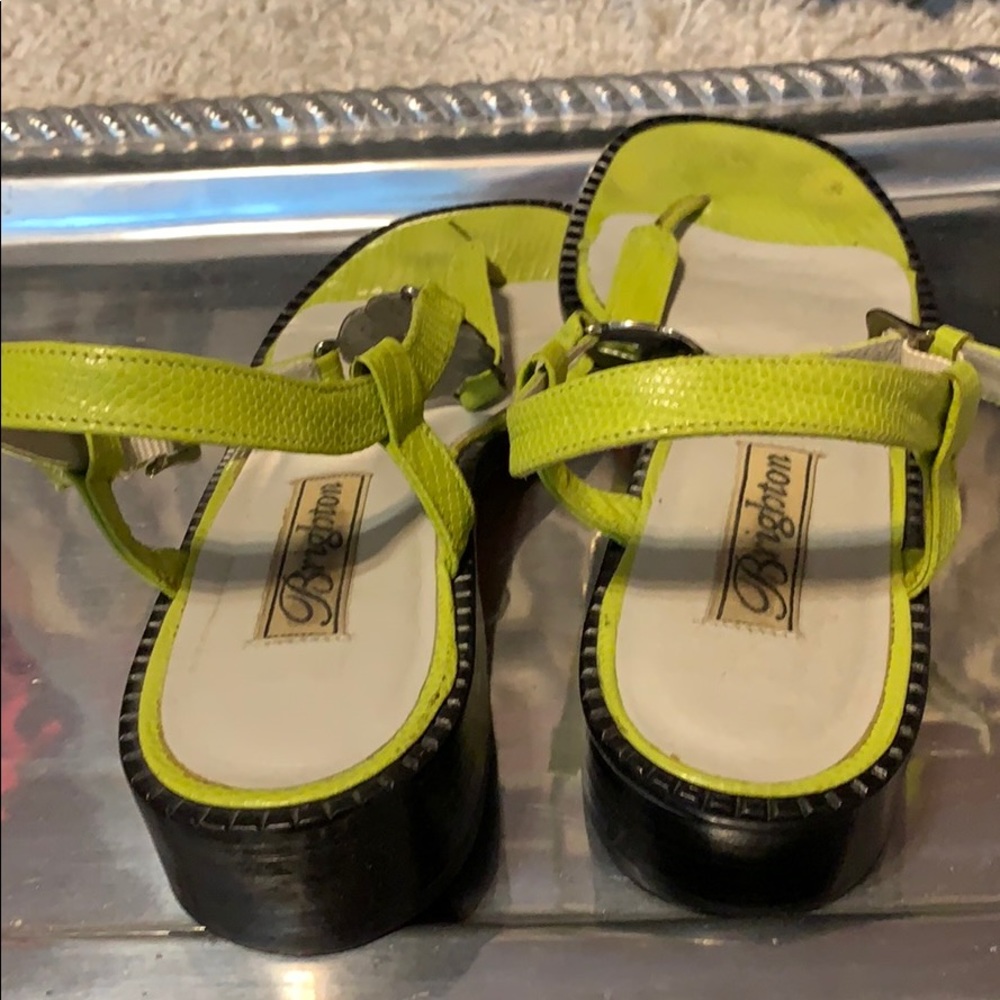 Brighton Lime Green Leather T-Strap Sandals with Silver Concho Accents - Picture 4 of 8